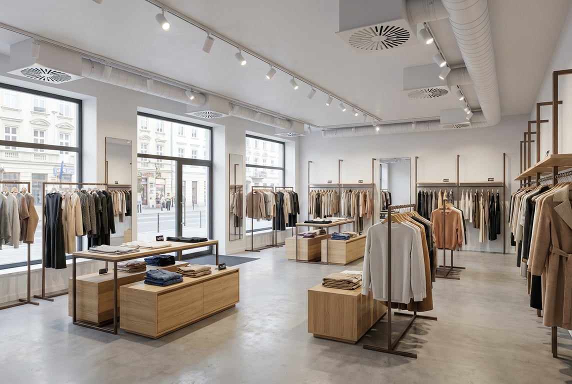 Nowoczesny butik odzieżowy z energooszczędnym oświetleniem LED i efektywnym układem przestrzennym