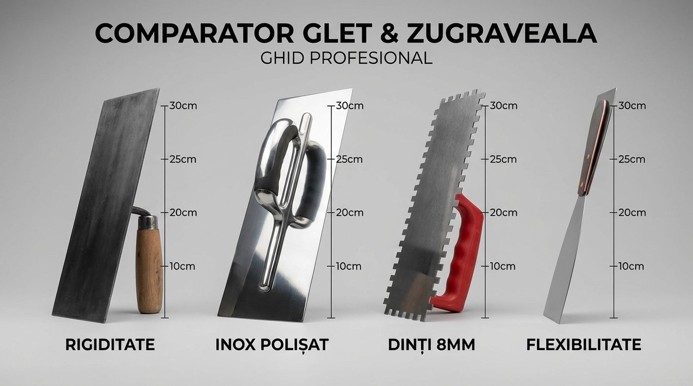 Comparație vizuală între diferite tipuri de spacluri pentru finisaje