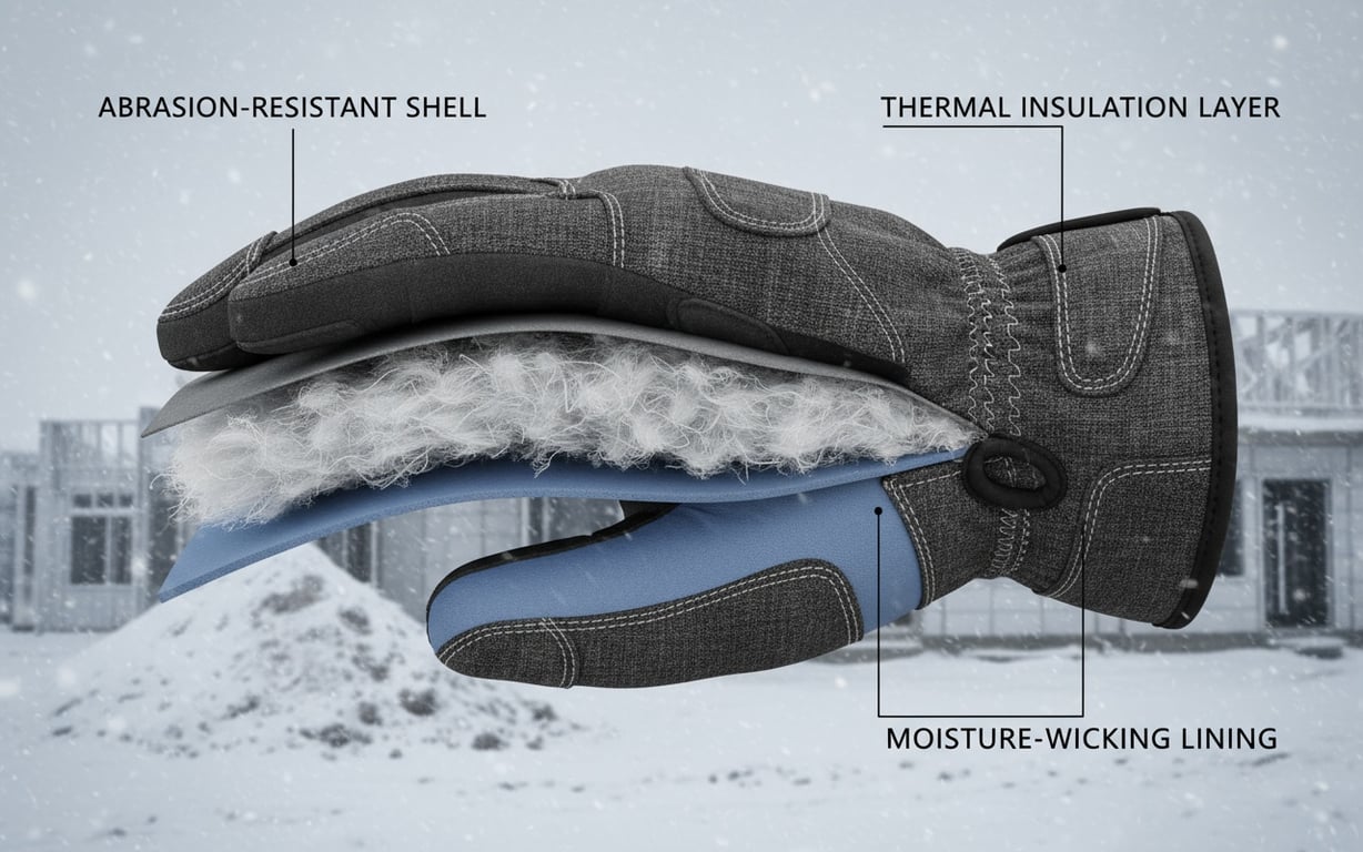 Secțiune transversală mănușă termoizolantă arătând straturile de protecție termică