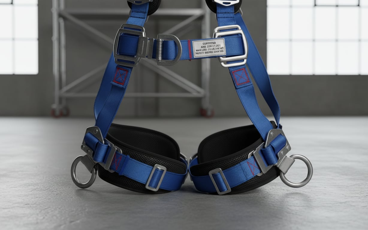 Detaliu tehnic ham siguranță cu puncte ancorare și catarame