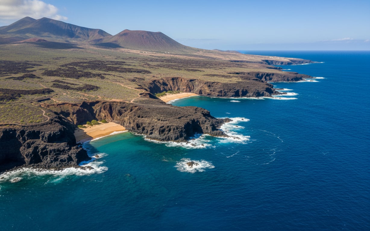 Vedere panoramică asupra insulelor Canare cu ocean albastru și coastă vulcanică