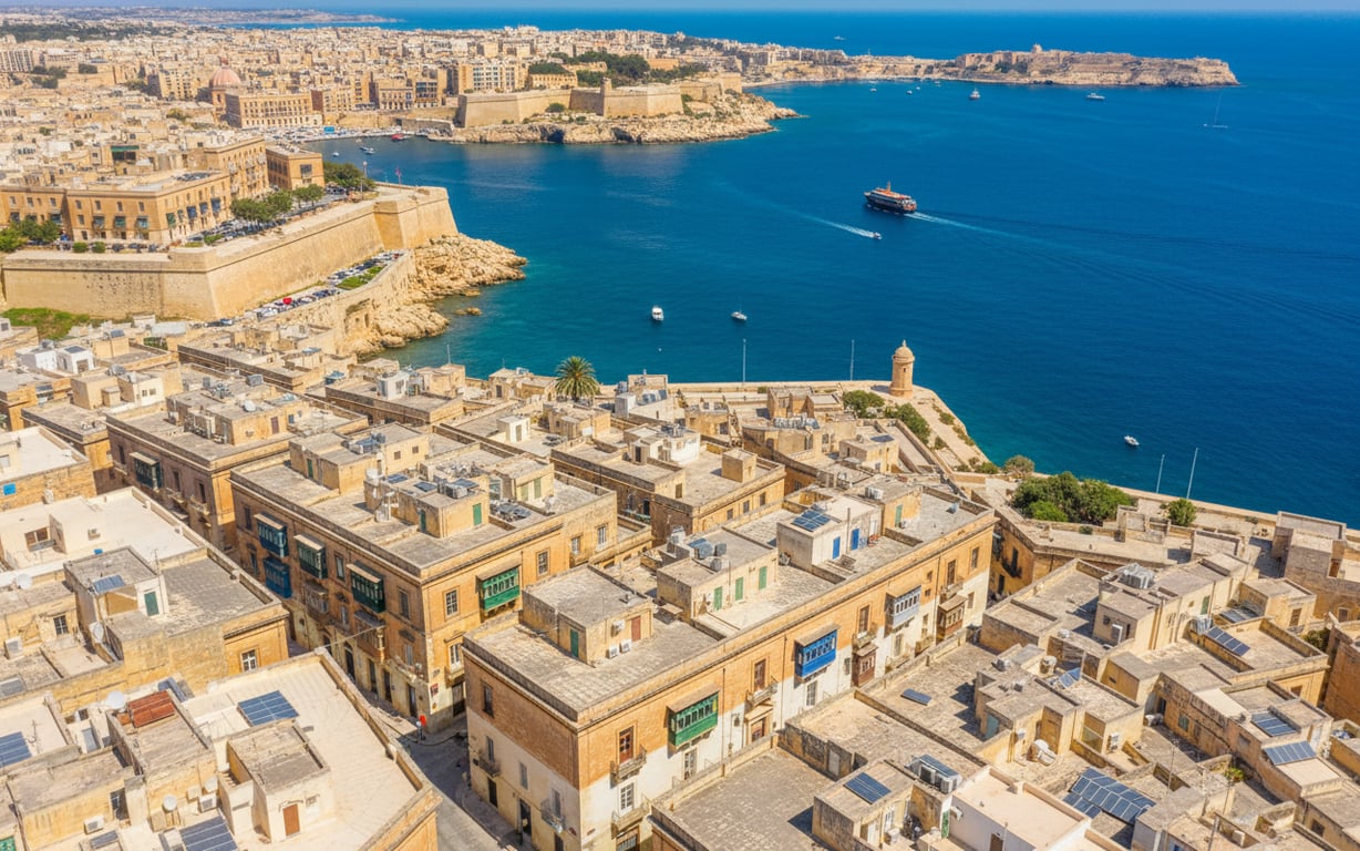 Vedere panoramică asupra capitalei Valletta din Malta pe timp de vară