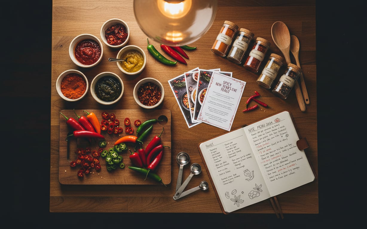 Organizare meniu revelion cu condimente picante și sosuri în boluri mici