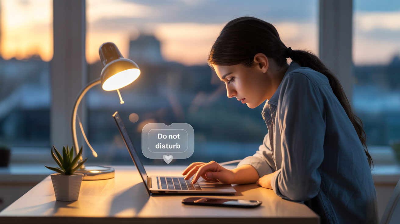 Illustration of a person in deep focus with a muted notification icon