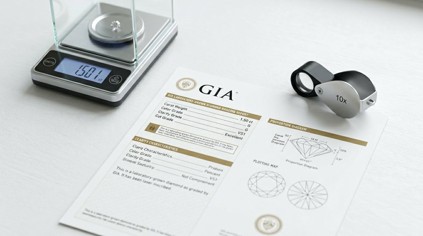 Certificat gemologic GIA pentru diamant de laborator cu lupă de bijutier profesională