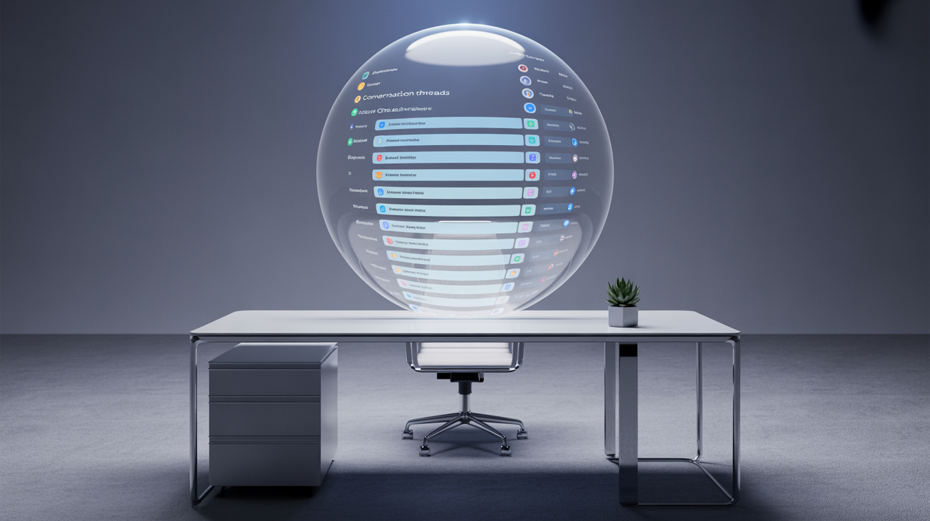 Abstract representation of a Slack bot managing multiple conversation threads