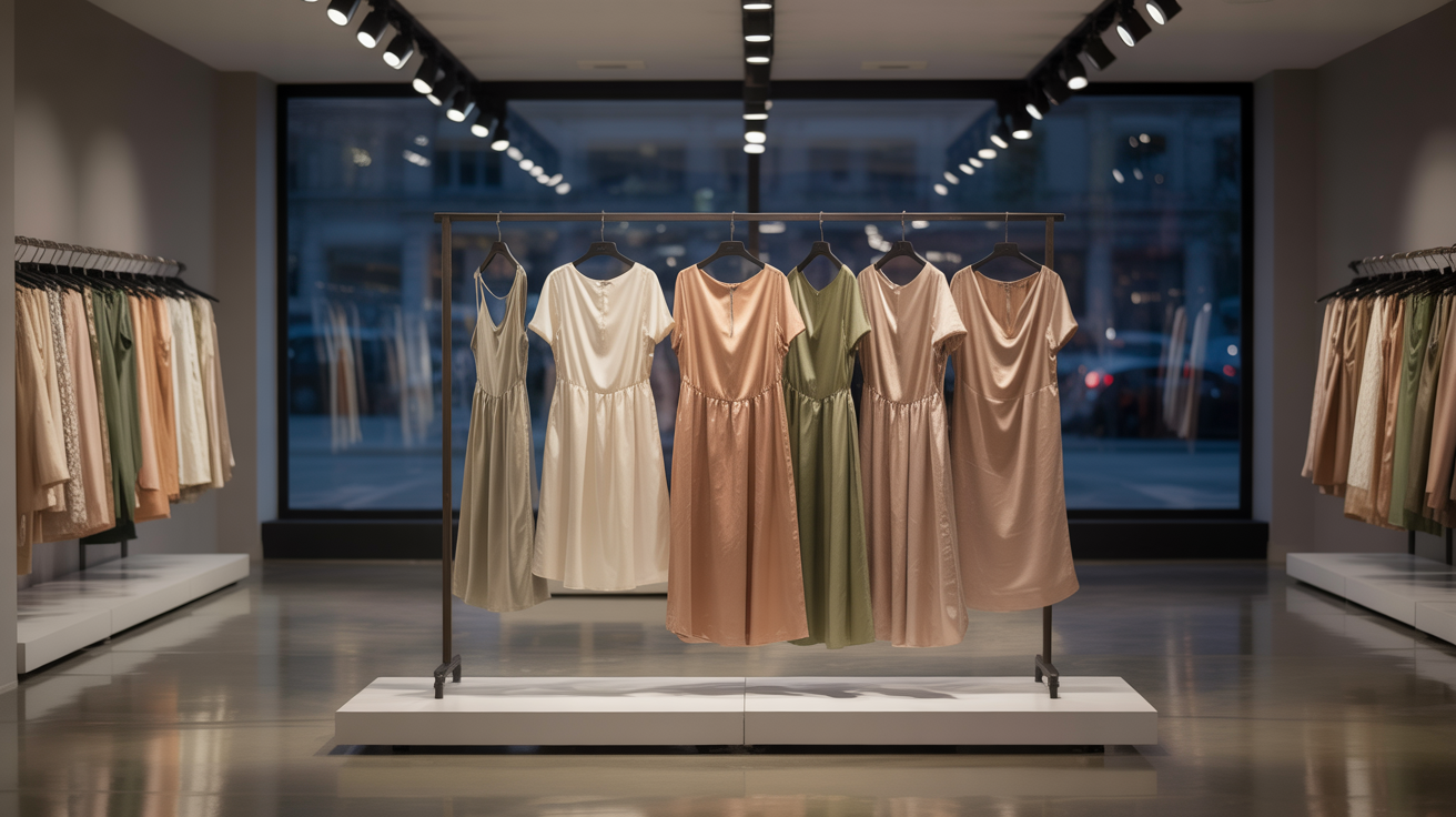 Εσωτερικό ενός σύγχρονου καταστήματος ρούχων με ρούχα σε ράφια