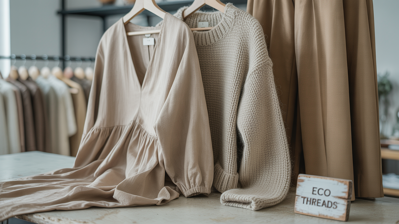 Sustainable clothing display in a modern Romanian online store