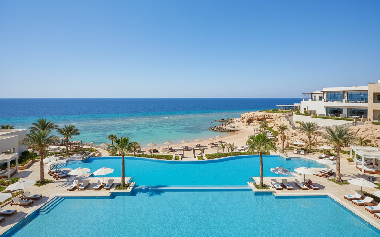 Resort all inclusive de lux cu piscină și plajă privată în Sharm El Sheikh