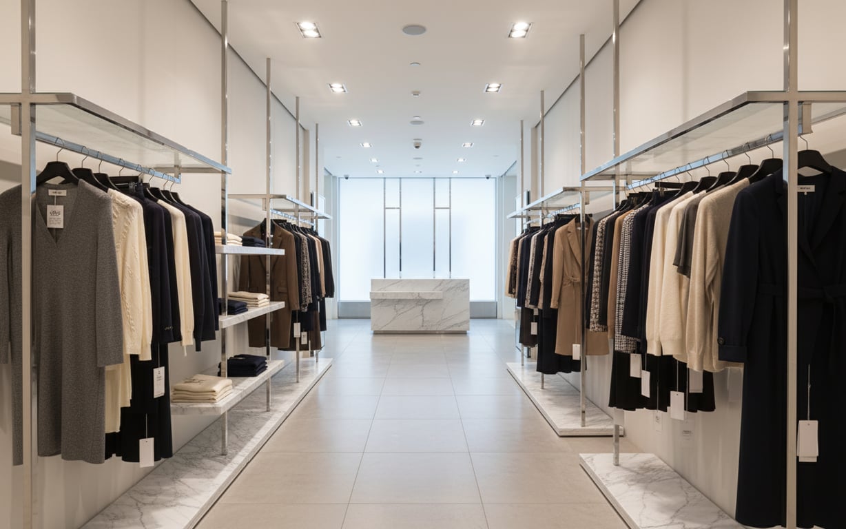 ekspozycja markowej odzieży premium na wieszakach w eleganckim butiku