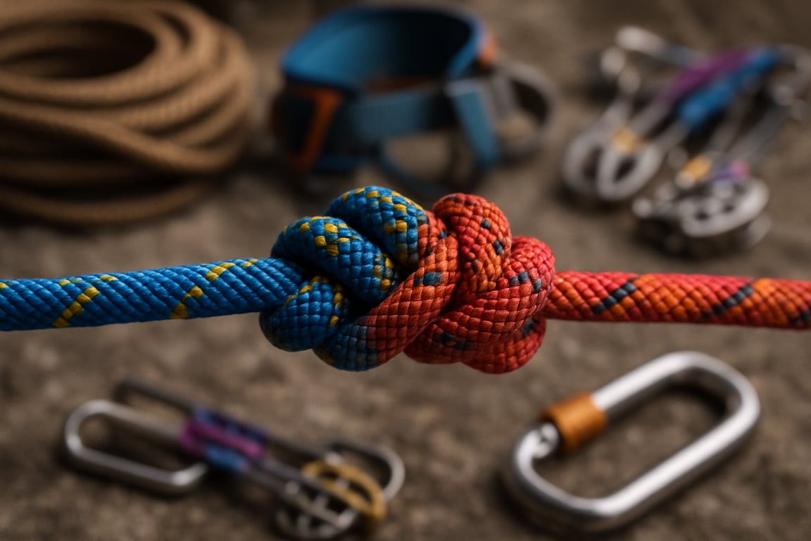 Doua corzi unite prin nodul de pescar