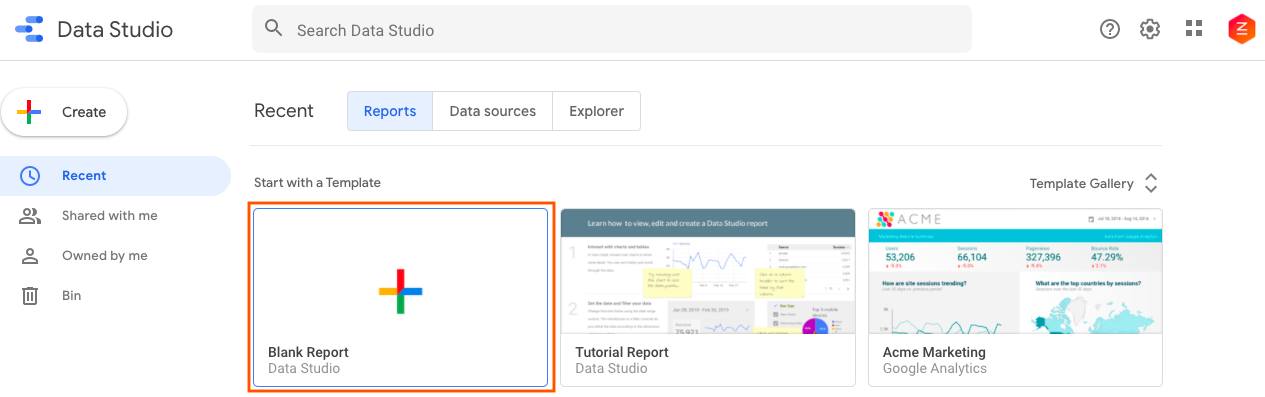 Data Studio - create a new report