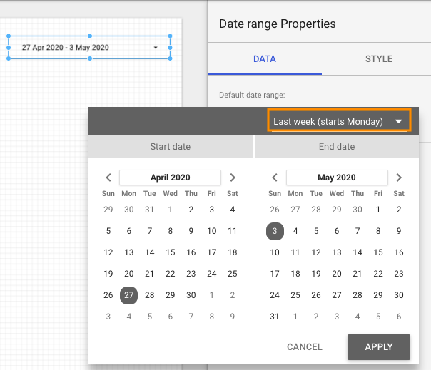 Data Studio - Date Selector - Start Date