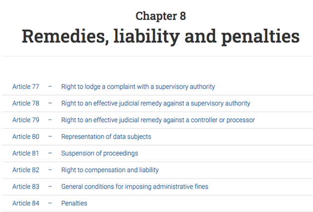 GDPR chapter 8 remedies, liabilities and penalties