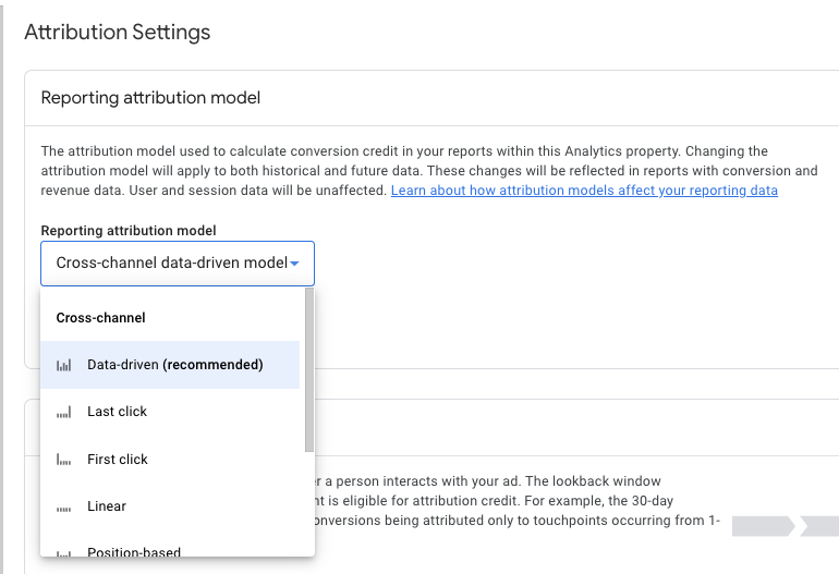 Paid media attribution settings in GA4