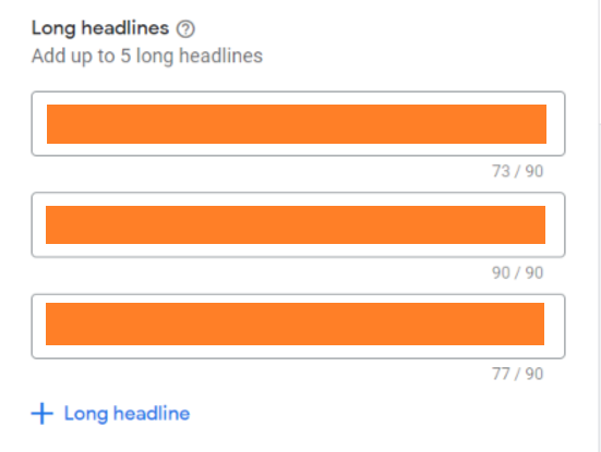 Performance max campaign asset group long headlines