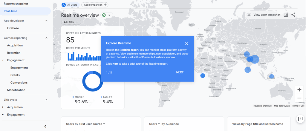 realtime reporting in GA4