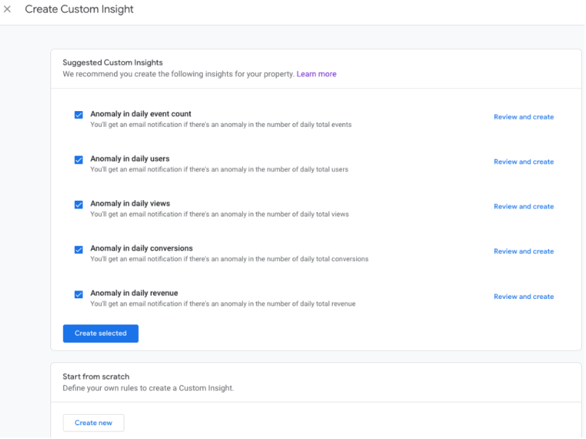 alerts custom insights page