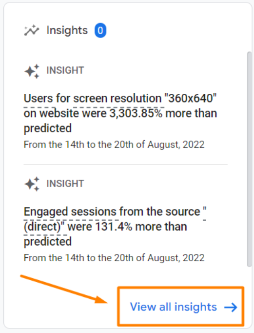 ga4 alerts insights page