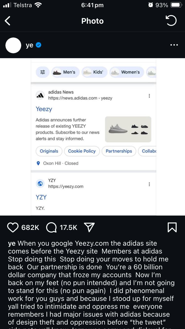 “When you Google Yeezy.com the adidas site comes before the Yeezy site.” - Kanye West 