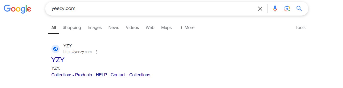 yeezy.com on Google