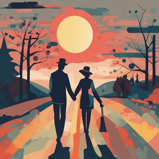 a couple walking together at the sunset