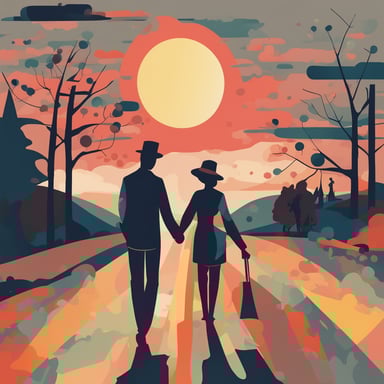 a couple walking together at the sunset