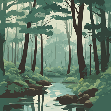 a forest with a river
