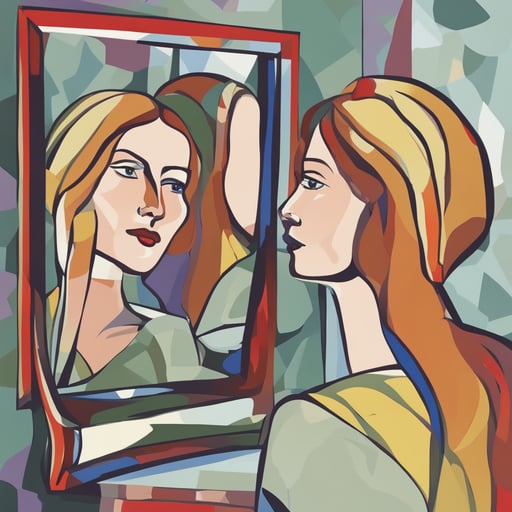 a woman looking in the mirror