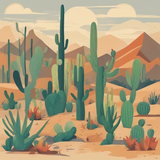 a collection of cacti in the desert