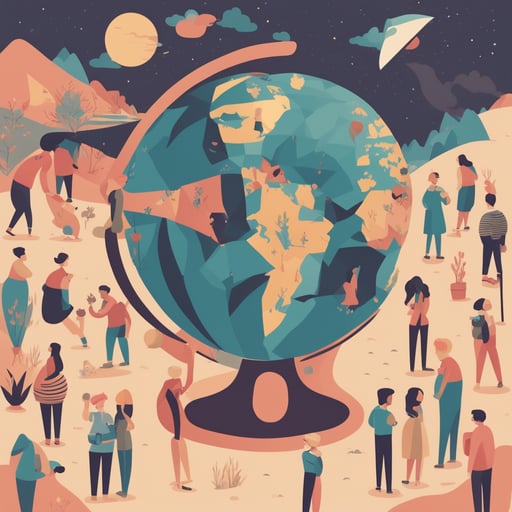 people with a large globe
