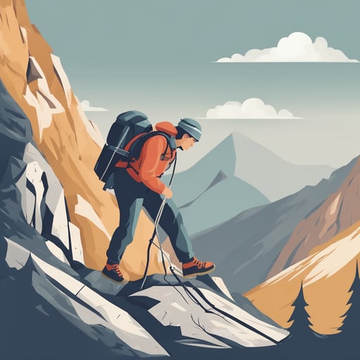 a mountain climber reaching the top of a mountain