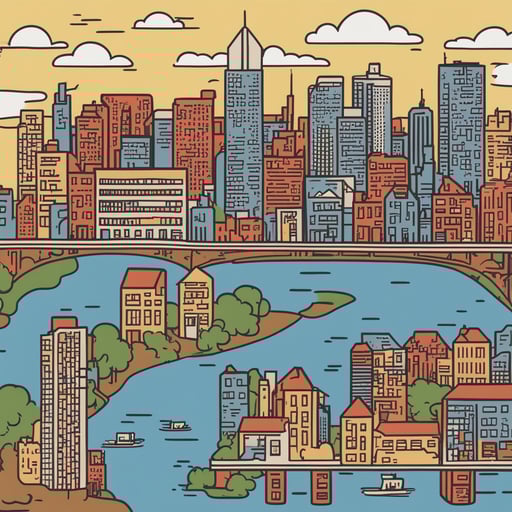 a cityscape with a river