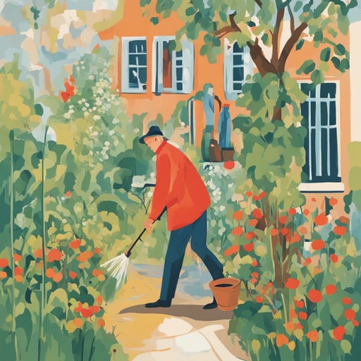 a person watering a garden