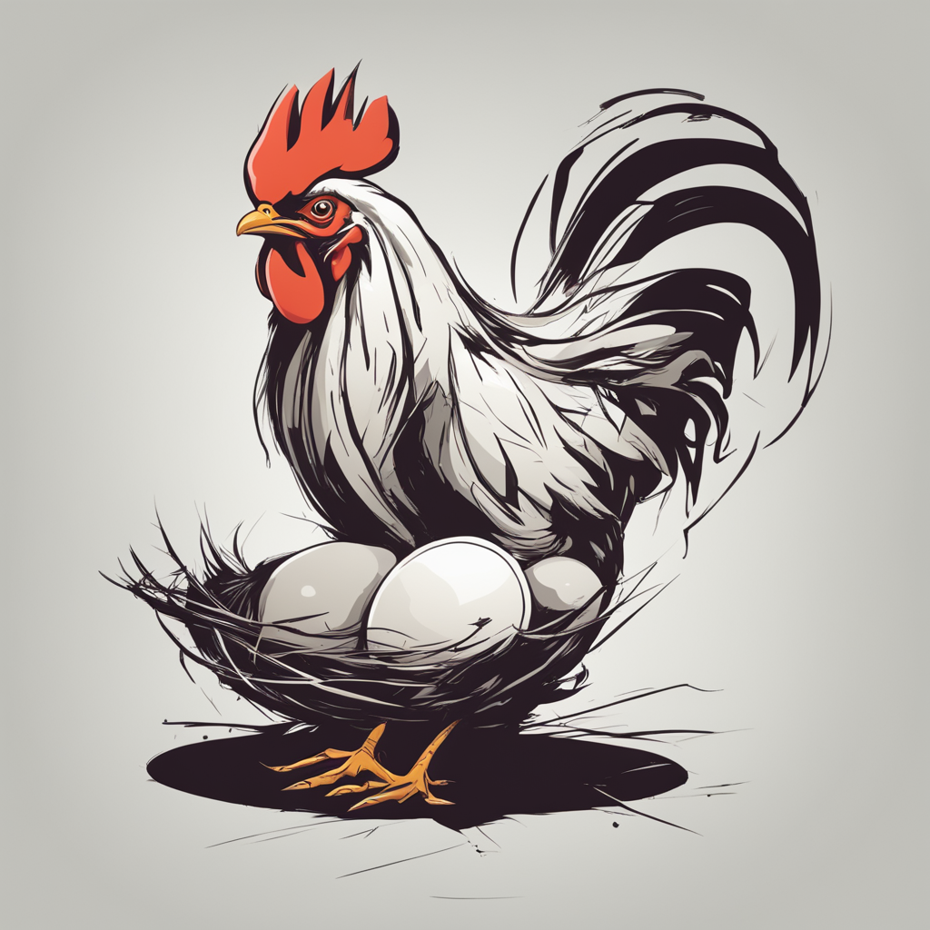 a chicken laying an egg