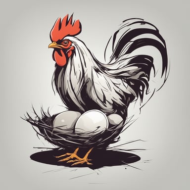 a chicken laying an egg