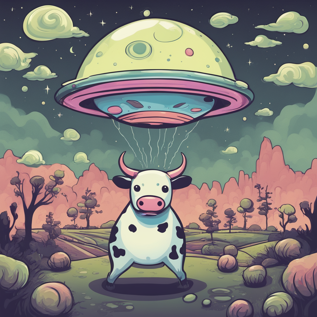 an alien spaceship abducting a cow