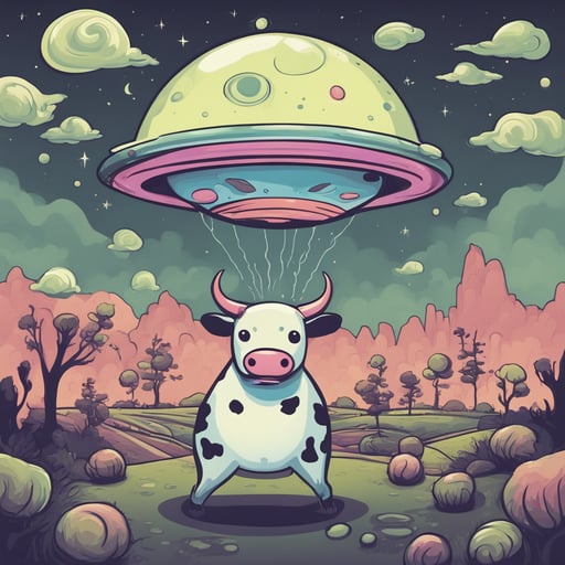an alien spaceship abducting a cow