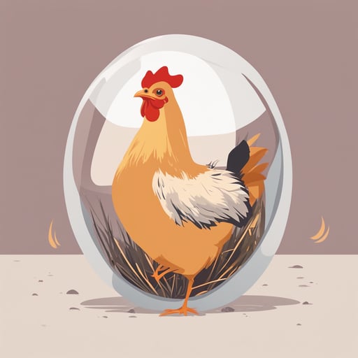 a chicken laying an egg