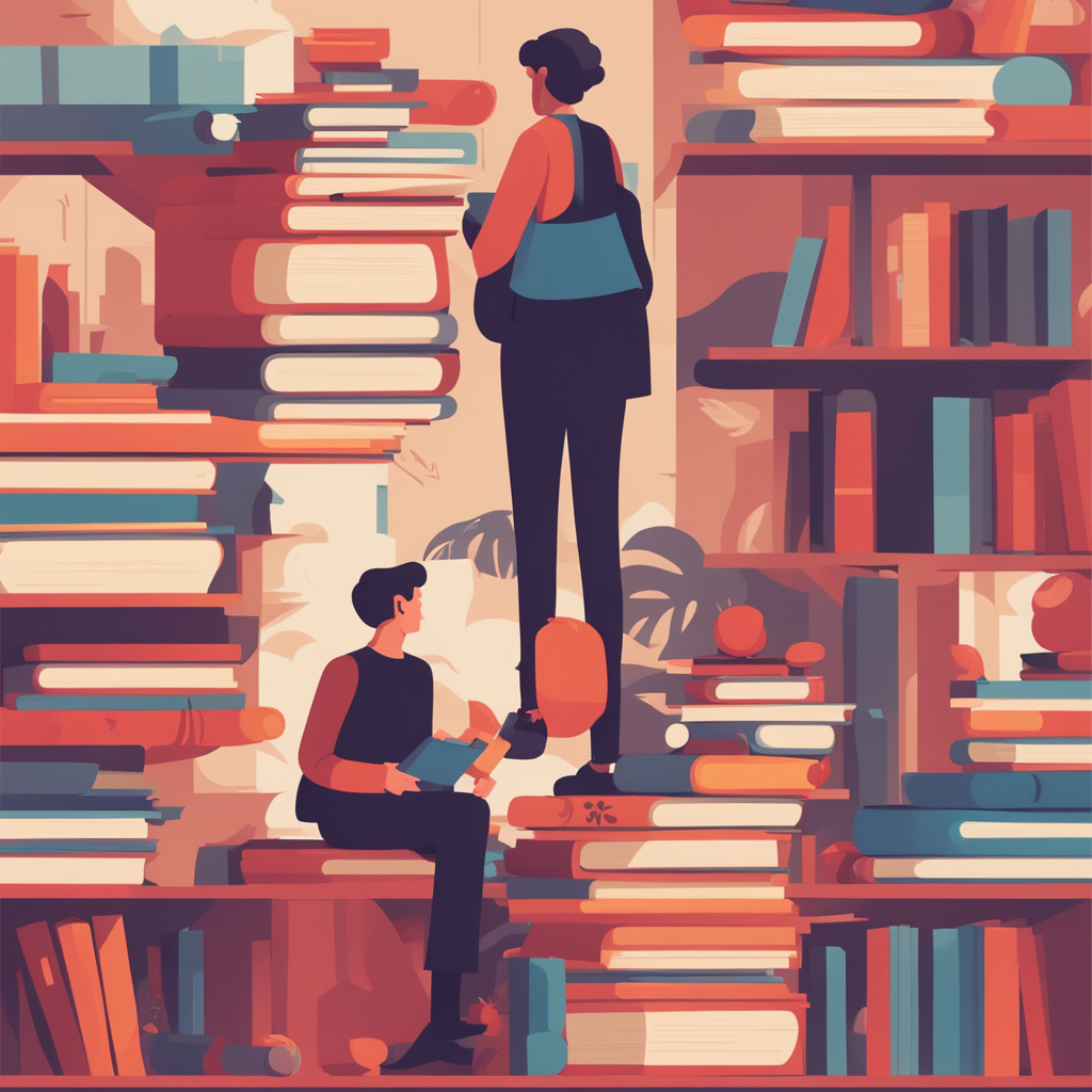 students standing on gigantic books