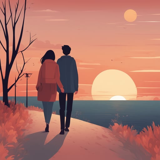 a couple walking together at the sunset