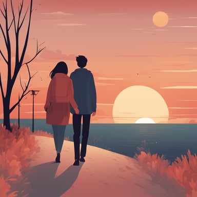 a couple walking together at the sunset