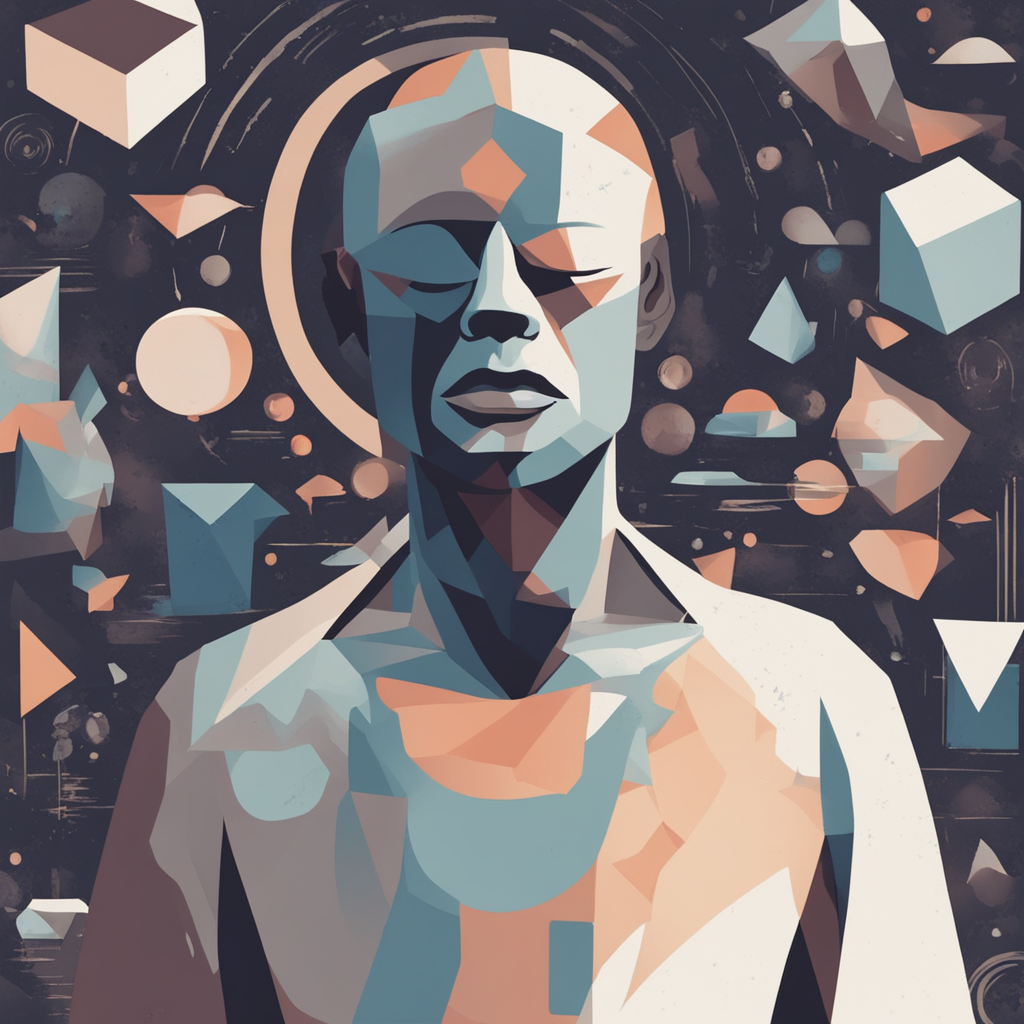 a person meditating with shapes coming out of their head