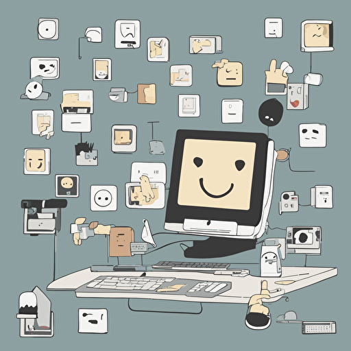 a computer screen with large emojis coming out of it