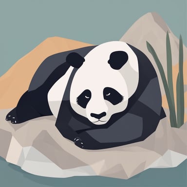 a panda sleeping on a rock