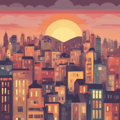 a sunsetting over a city