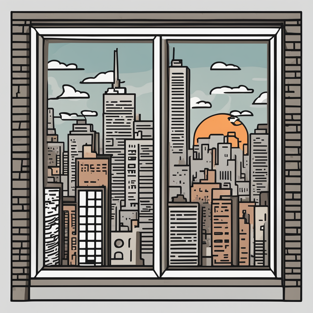 a window with a view of a city