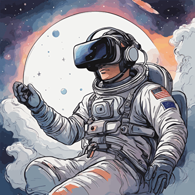 a person with vr headset floating in space