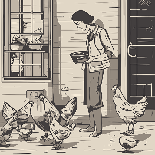 a person feeding chickens