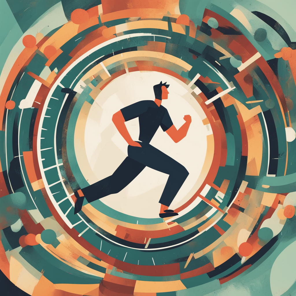 a man running in a cog wheel